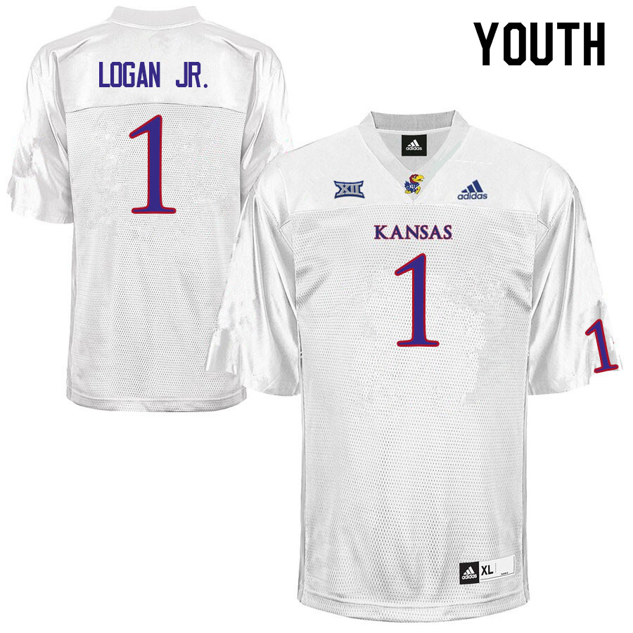 Youth #1 Kenny Logan Jr. Kansas Jayhawks College Football Jerseys Sale-White - Click Image to Close